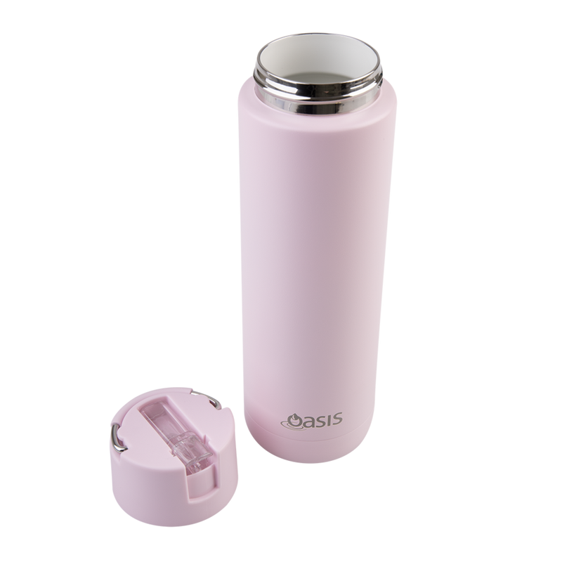 Oasis Moda Ceramic Lined Stainless Steel Triple Wall Insulated Drink Bottle with straw 700ml Pink Lemonade image 9