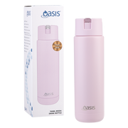 Pink ceramic lined insulated water bottle with straw – thumbnail