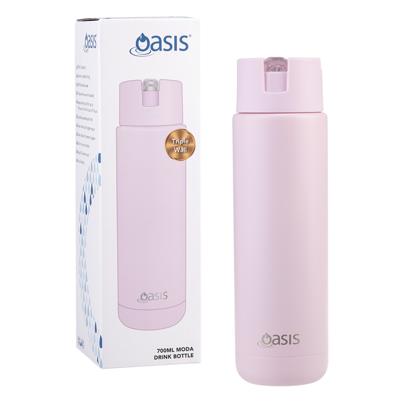 Pink ceramic lined insulated water bottle with straw