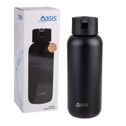 Large black ceramic lined water bottle 1 litre straw – thumbnail