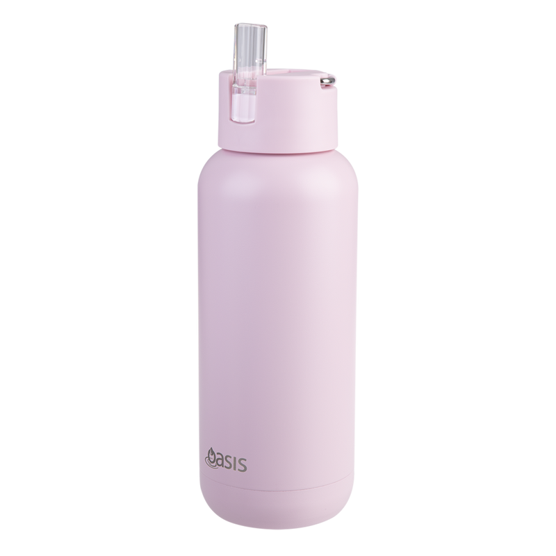 Oasis Moda Ceramic Lined Stainless Steel Triple Wall Insulated Drink Bottle with straw 1 Litre Pink Lemonade image 4