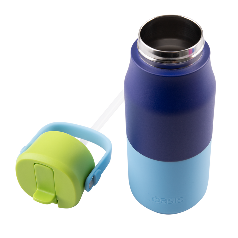 Oasis Stainless Steel Double Wall Insulated JNR Drink Bottle with Sipper 400ml Peacock Blue image 4