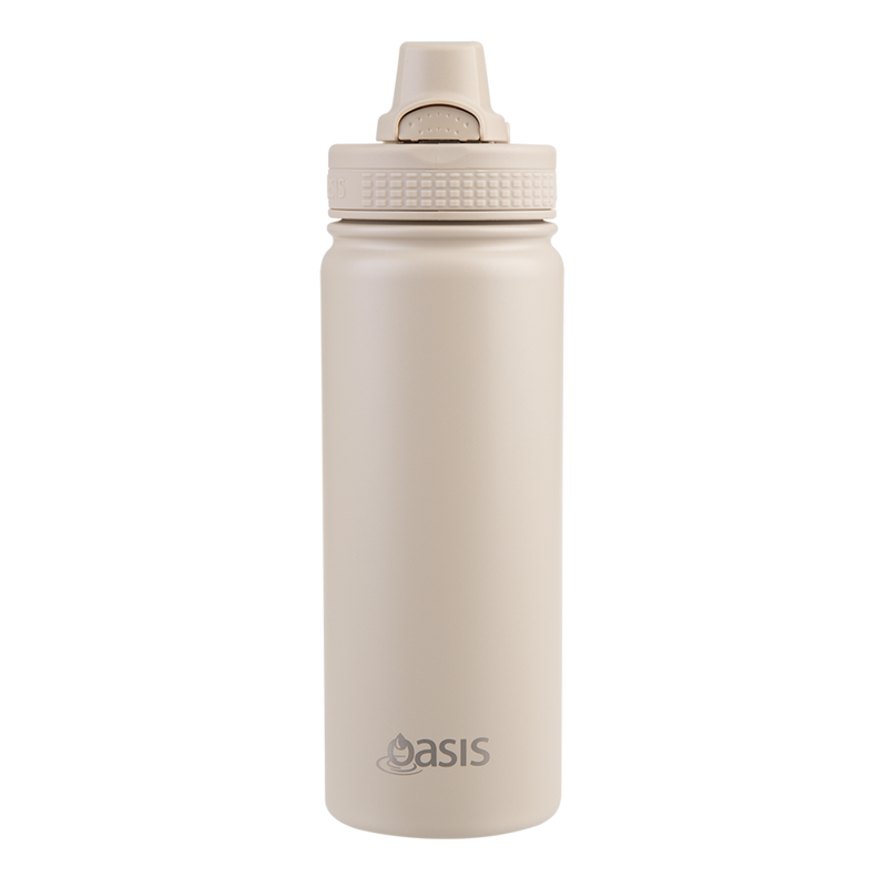 Beige oat insulated water bottle quick release lid