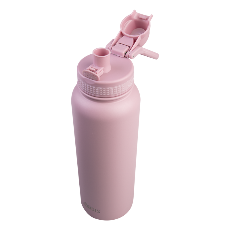 Oasis Challenger Stainless Steel Double Wall Insulated Drink Bottle Quick Release lid - 1 Litre Blush image 3