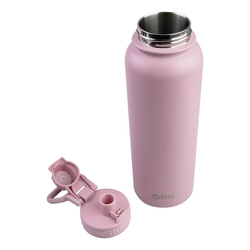 Oasis Challenger Stainless Steel Double Wall Insulated Drink Bottle Quick Release lid - 1 Litre Blush image 4