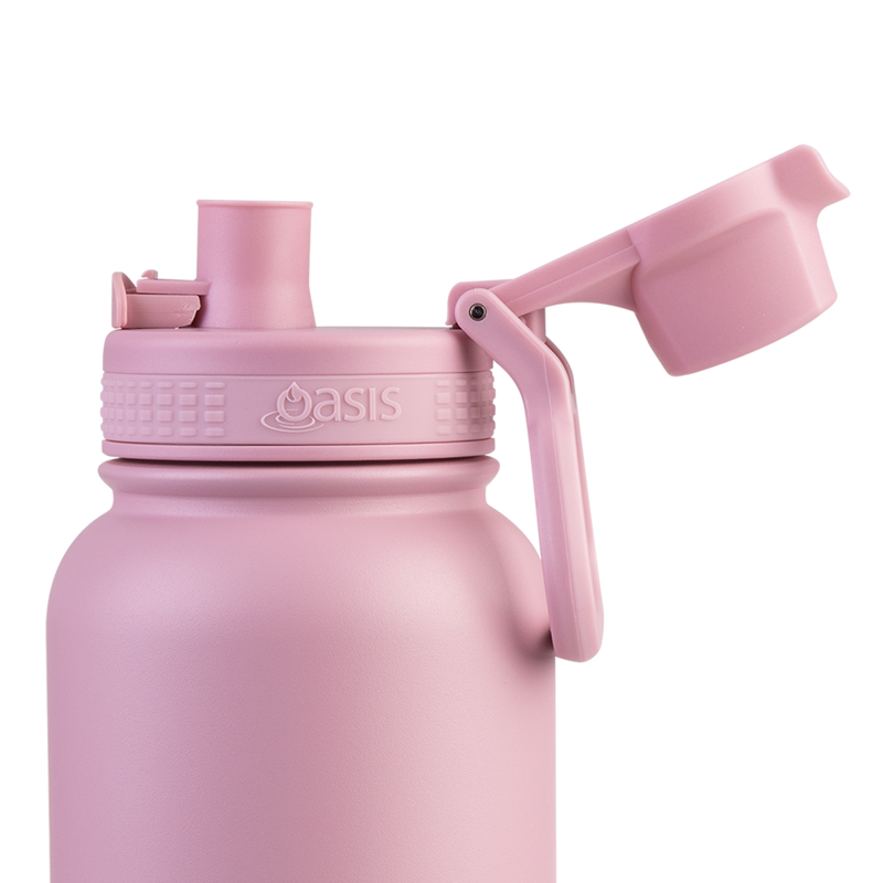 Oasis Challenger Stainless Steel Double Wall Insulated Drink Bottle Quick Release lid - 1 Litre Blush image 7
