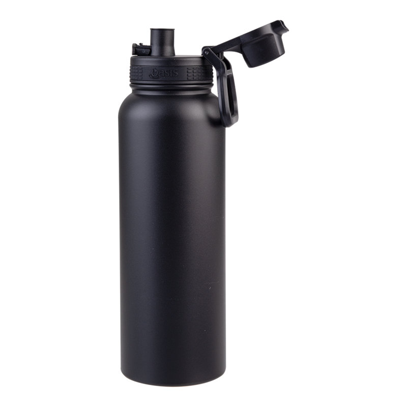 Oasis Challenger Stainless Steel Double Wall Insulated Drink Bottle Quick Release lid - 1 Litre Black image 2