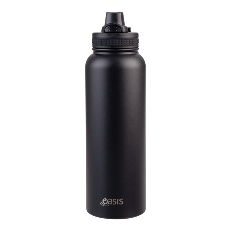 Large black insulated water bottle 1 litre quick release