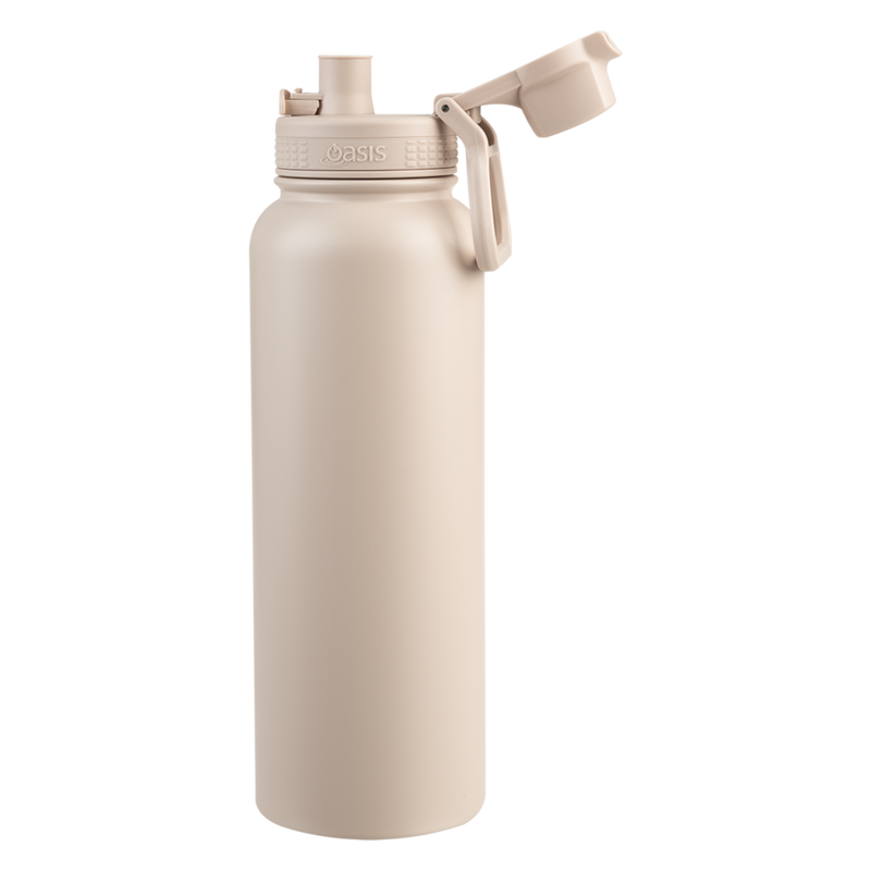 Oasis Challenger Stainless Steel Double Wall Insulated Drink Bottle Quick Release lid - 1 Litre Oat image 2