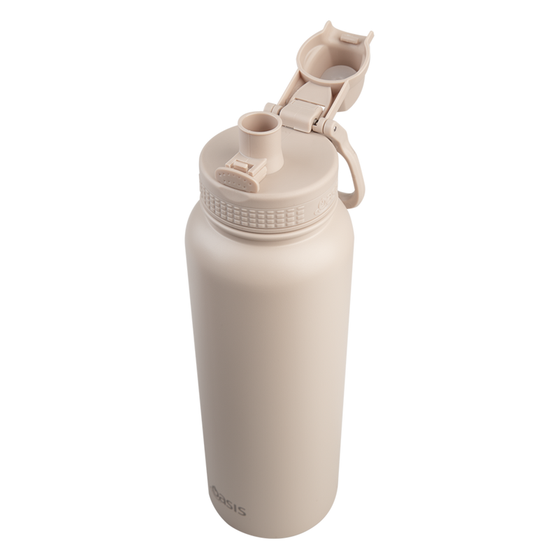 Oasis Challenger Stainless Steel Double Wall Insulated Drink Bottle Quick Release lid - 1 Litre Oat image 3