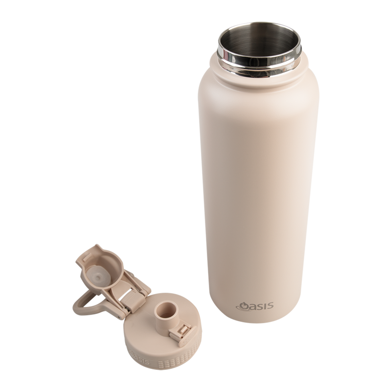 Oasis Challenger Stainless Steel Double Wall Insulated Drink Bottle Quick Release lid - 1 Litre Oat image 4