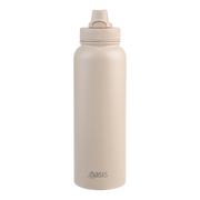 Large beige oat insulated water bottle 1 litre quick release – thumbnail