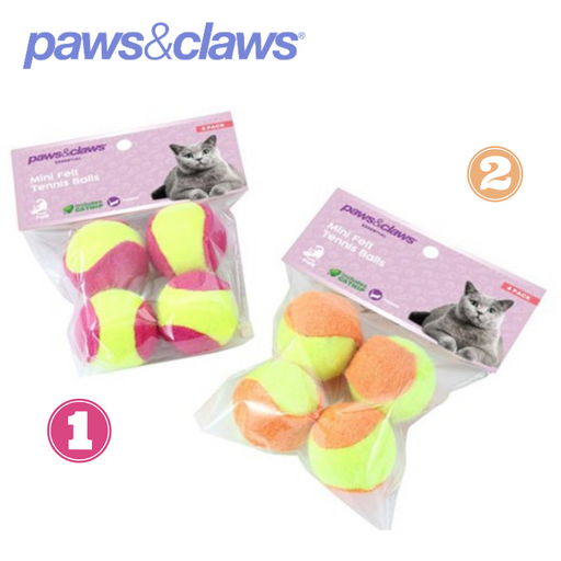 Mini Felt Cat Tennis Ball 4pk 2 Asstd 4cm