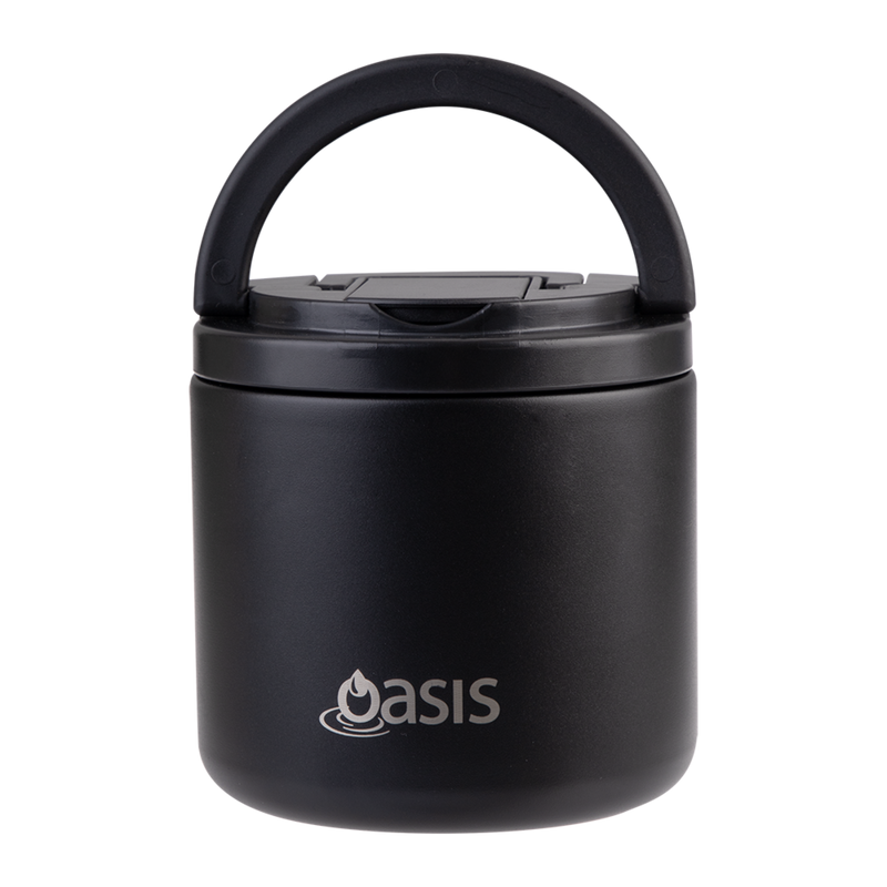 Oasis Stainless Steel Double Wall Insulated Food Flask with Quick Release Lid & Spork 550ml Black image 2