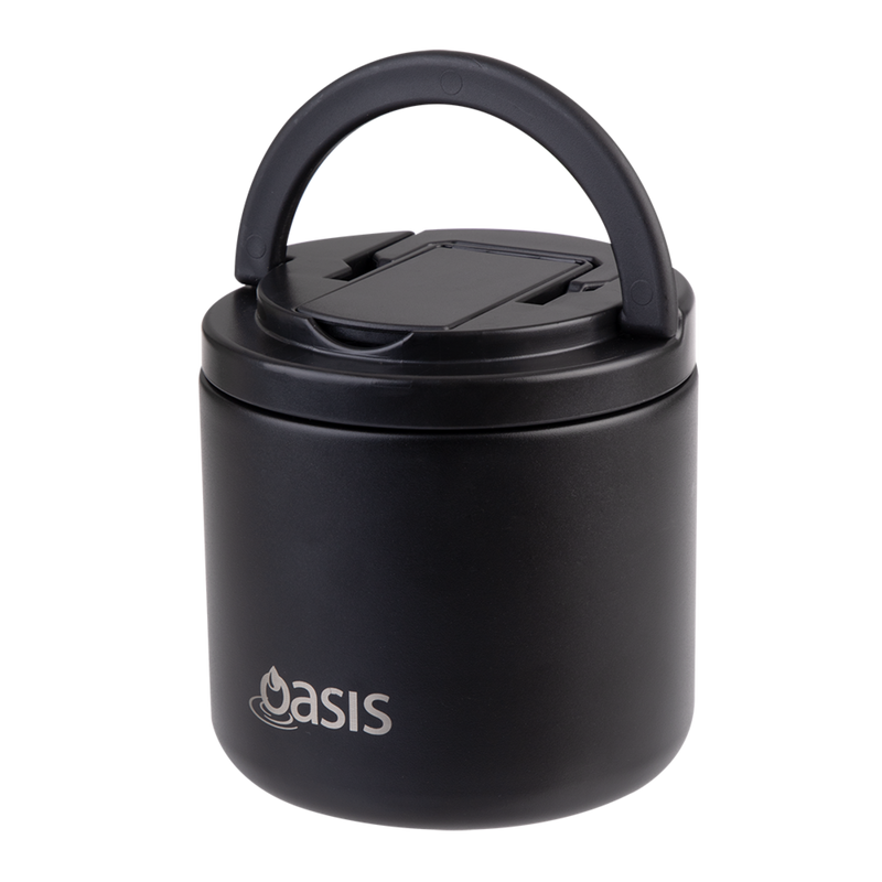 Oasis Stainless Steel Double Wall Insulated Food Flask with Quick Release Lid & Spork 550ml Black image 3