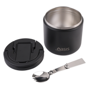 Oasis Stainless Steel Double Wall Insulated Food Flask with Quick Release Lid & Spork 550ml Black image 7 – thumbnail