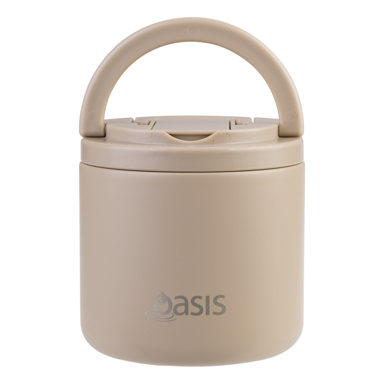 Oasis Stainless Steel Double Wall Insulated Food Flask with Quick Release Lid & Spork 550ml Latte image 2