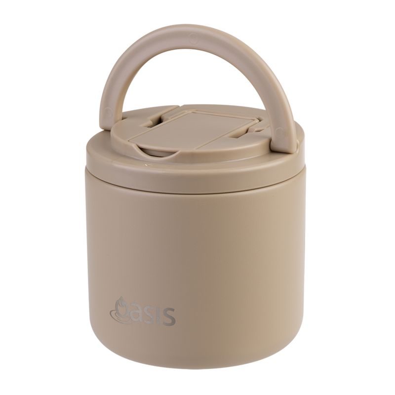 Oasis Stainless Steel Double Wall Insulated Food Flask with Quick Release Lid & Spork 550ml Latte image 3