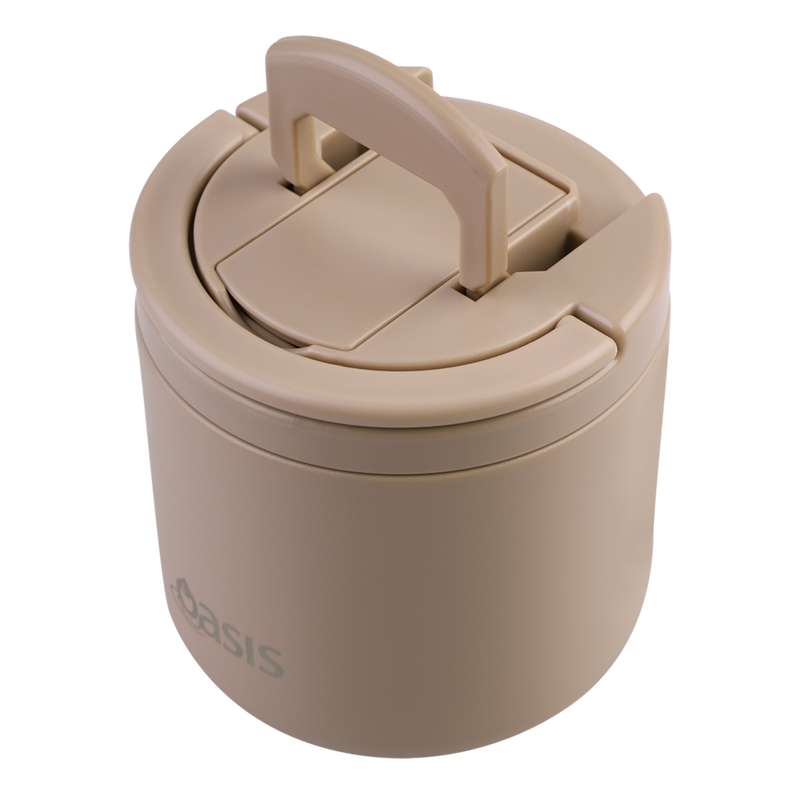 Oasis Stainless Steel Double Wall Insulated Food Flask with Quick Release Lid & Spork 550ml Latte image 4