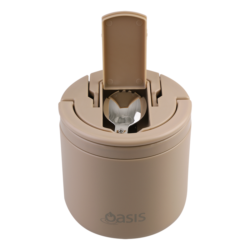 Oasis Stainless Steel Double Wall Insulated Food Flask with Quick Release Lid & Spork 550ml Latte image 5