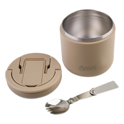 Oasis Stainless Steel Double Wall Insulated Food Flask with Quick Release Lid & Spork 550ml Latte image 7 – thumbnail