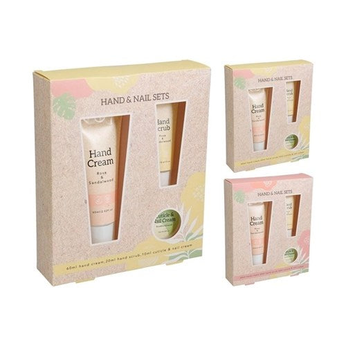 Three piece hand and nail moisturiser set in assorted fragrances