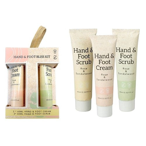Four piece hand and foot moisturiser set presented in a gift box