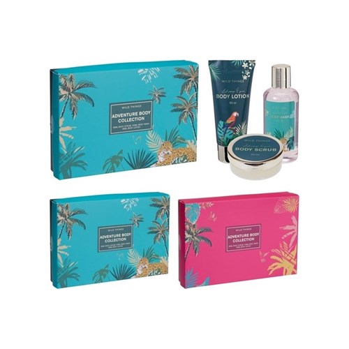 Three piece 370g bath and body set presented in a gift box