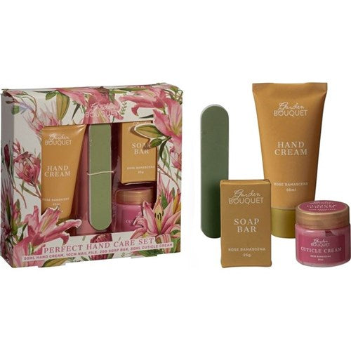 Four piece hand and nail care set inside an elegant gift box