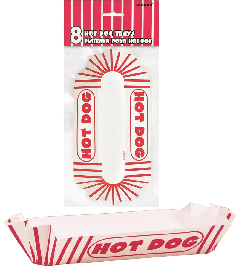 Pack of 8 paper hot dog serving trays