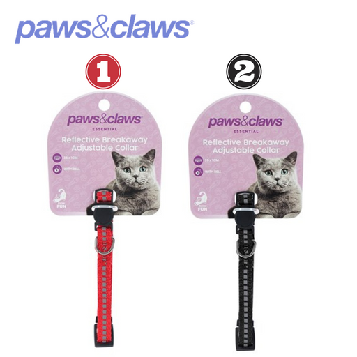 Reflective Cat Collar Nylon W/ Bell 2 Asstd Cols 35x1cm