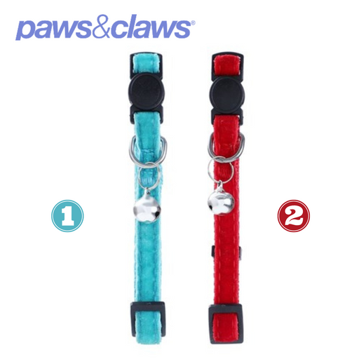 Velvet Breakaway Cat Collarw/ Bell 2 Asstd Cols 20-30x1cm