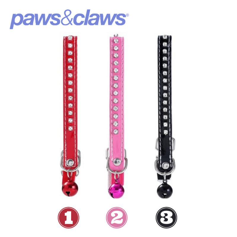Diamonte Cat Collarw/ Bell 3 Asstd Cols 22-30x1cm