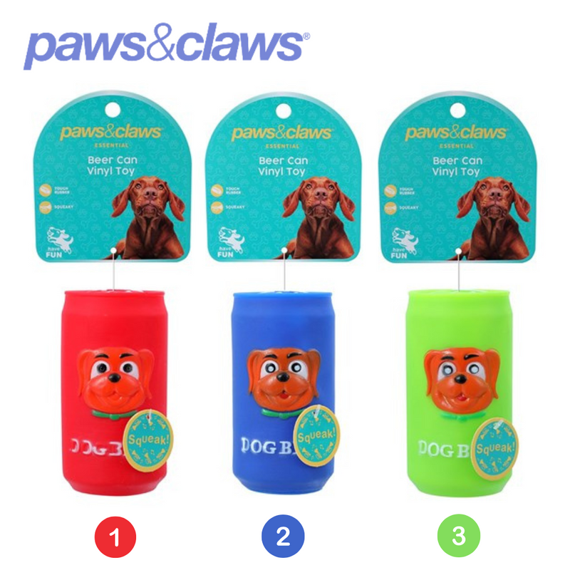 Beer Can Vinyl Pet Toy 3 Asstd Colours 11cm