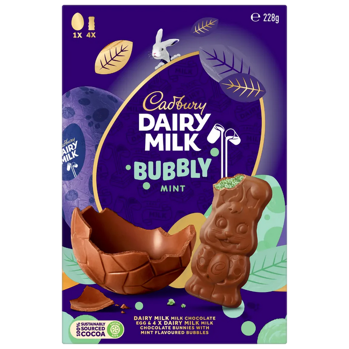 Cadbury Dairy Milk Bubbly Mint Bunny Gift Box 228g
