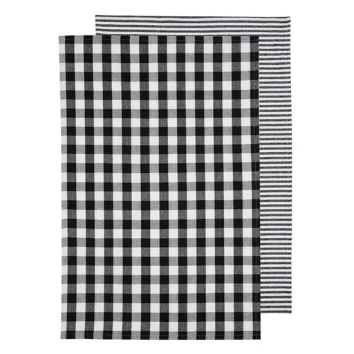 Set of two black and white gingham tea towels recycled