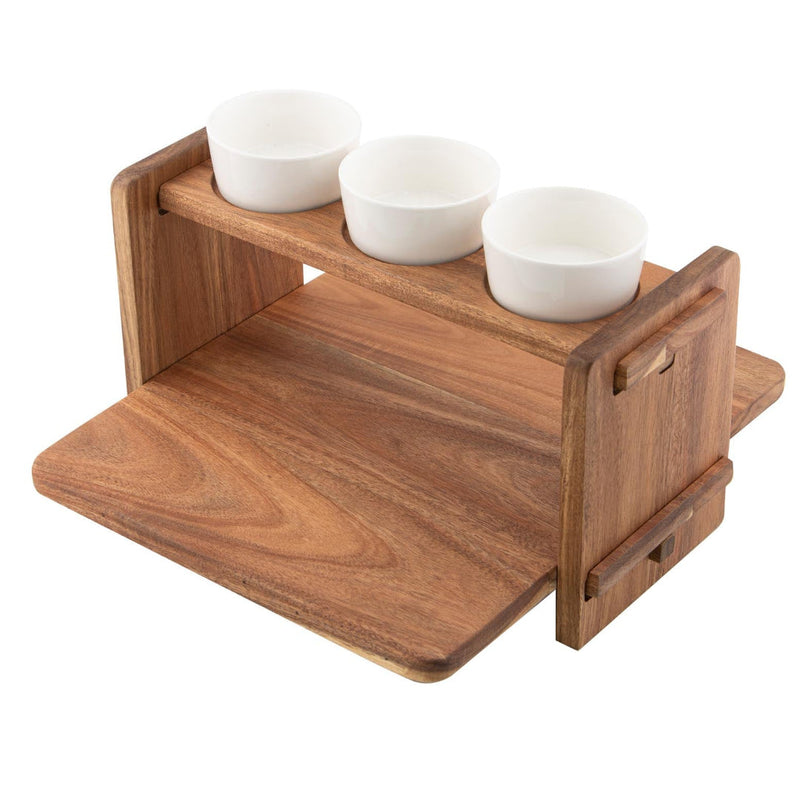 Acacia two tier snack stand with three removable bowls