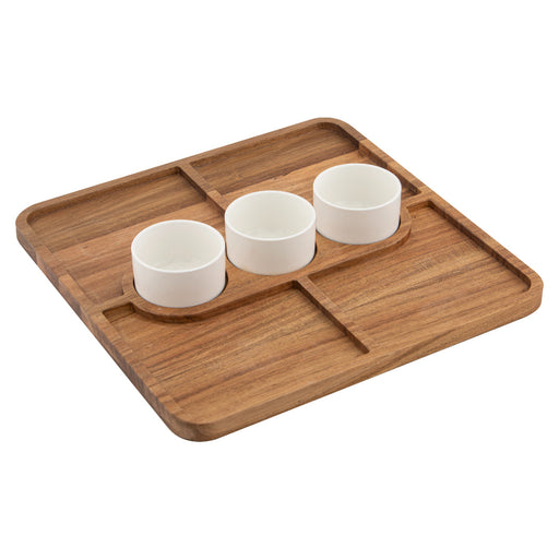 Square platter with three removable condiment bowls