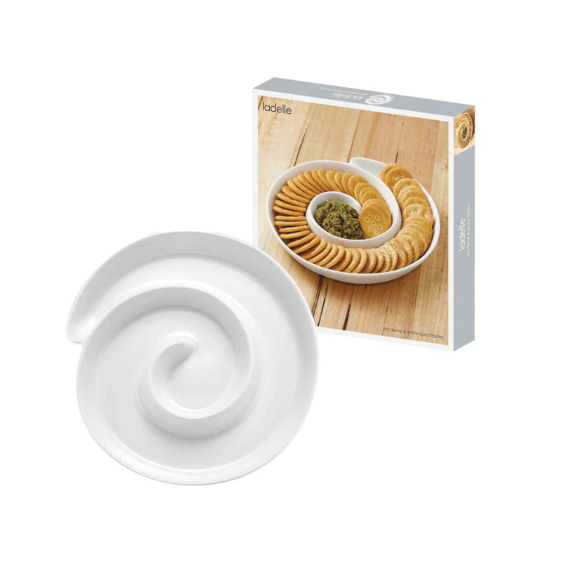 Modern spiral pattern serving platter with canapés