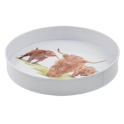 Round serving tray with Highland cattle illustration