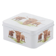 Biscuit tin with Highland cow artwork and fitted lid