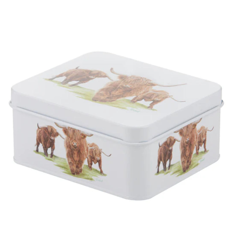 Biscuit tin with Highland cow artwork and fitted lid