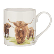 Ceramic mug with Highland cow artwork and large handle