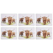Set of six placemats with Highland cattle design