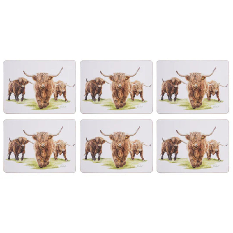 Set of six placemats with Highland cattle design