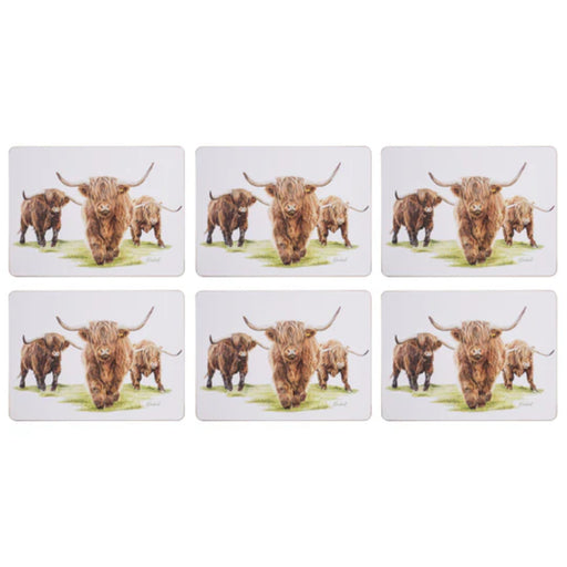 Set of six placemats with Highland cattle design