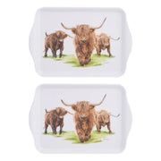 Two small scatter trays with Highland herd illustrations