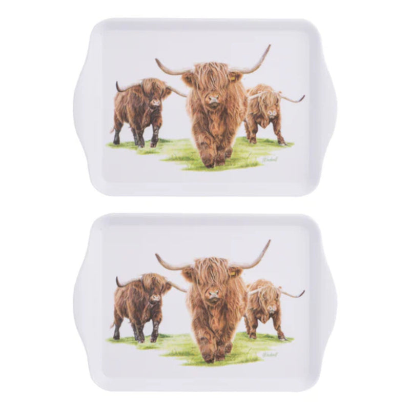 Two small scatter trays with Highland herd illustrations