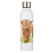 Reusable drink bottle with Highland herd design and cap