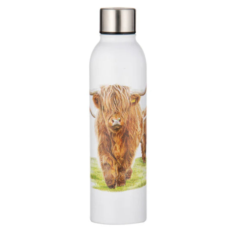 Reusable drink bottle with Highland herd design and cap
